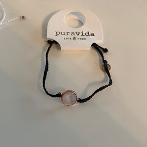 Pura Vida Black Bracelet with White Jewel